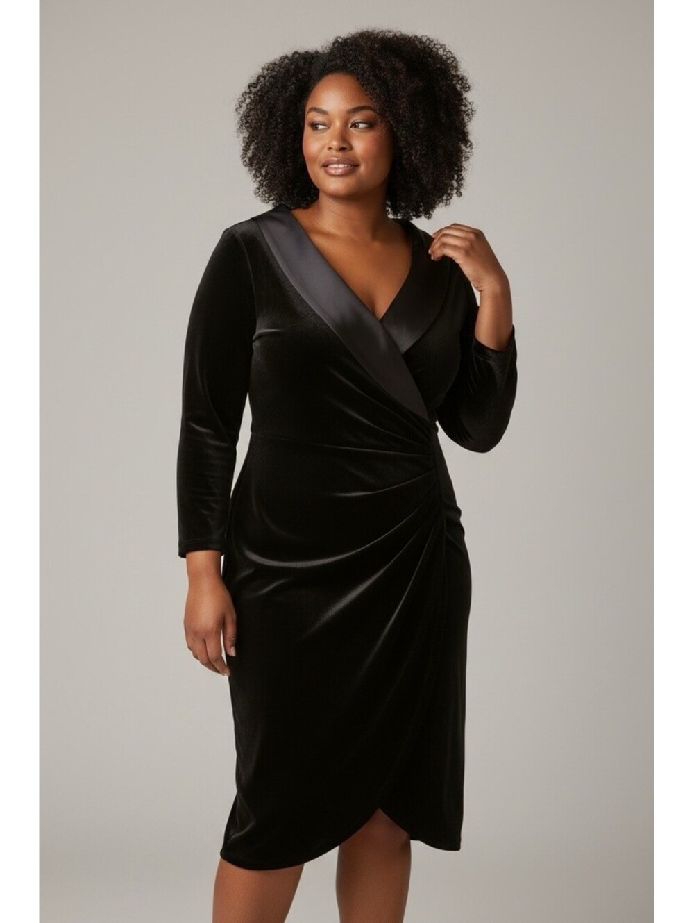 Tahari Size 22W Black Velour Shift Dress 3/4 Sleeve Lined Stretch Wedding Event